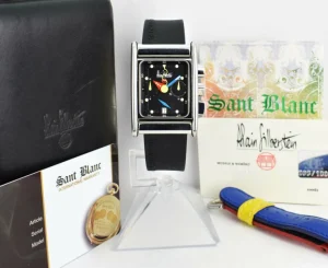 Men's Watches | Sant Blanc ALAIN SILBERSTEIN 48mm Stainless Steel Bolido Krono Black Dial Leather Straps Box & Card