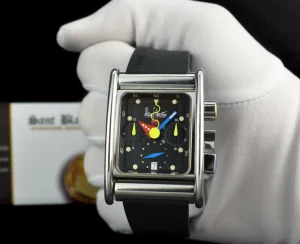 Men's Watches | Sant Blanc ALAIN SILBERSTEIN 48mm Stainless Steel Bolido Krono Black Dial Leather Straps Box & Card