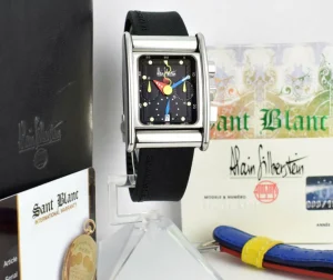 Men's Watches | Sant Blanc ALAIN SILBERSTEIN 48mm Stainless Steel Bolido Krono Black Dial Leather Straps Box & Card