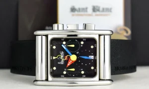 Men's Watches | Sant Blanc ALAIN SILBERSTEIN 48mm Stainless Steel Bolido Krono Black Dial Leather Straps Box & Card