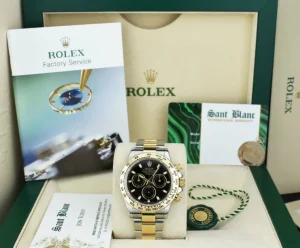 Racing Professional Watches | Sant Blanc 18kt Gold & Stainless Steel Daytona Black Index Dial Model 116503