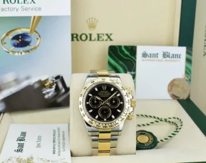 Racing Professional Watches | Sant Blanc 18kt Gold & Stainless Steel Daytona Black Index Dial Model 116503