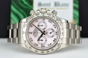 Racing Professional Watches | Sant Blanc 18kt White Gold Daytona Rose Mother of Pearl Arabic Dial Model 116509