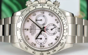 Racing Professional Watches | Sant Blanc 18kt White Gold Daytona Rose Mother of Pearl Arabic Dial Model 116509