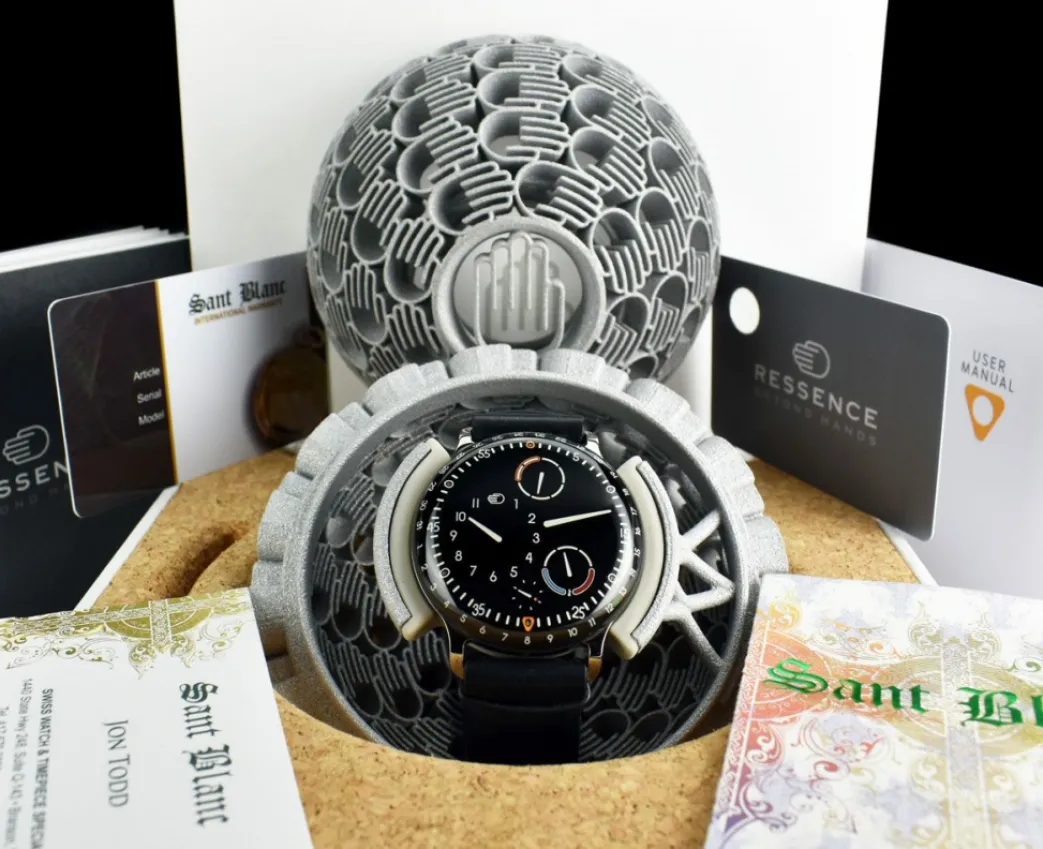 ressence_mm_titanium_type_3.webp Men's Watches | Sant Blanc Ressence 44mm Titanium Type 3B Leather Strap Black Dial Box & Card