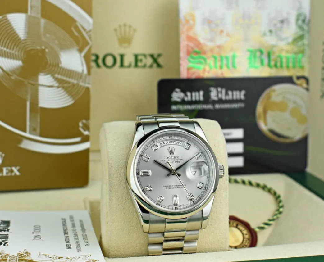 rolex__day_date__platinum_2.webp Men's Watches | President Dress Watches | Sant Blanc ROLEX - Day Date 36 Platinum President Silver Diamond Fat Buckle Model 118206