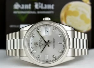 Men's Watches | President Dress Watches | Sant Blanc ROLEX - Day Date 36 Platinum President Silver Diamond Fat Buckle Model 118206