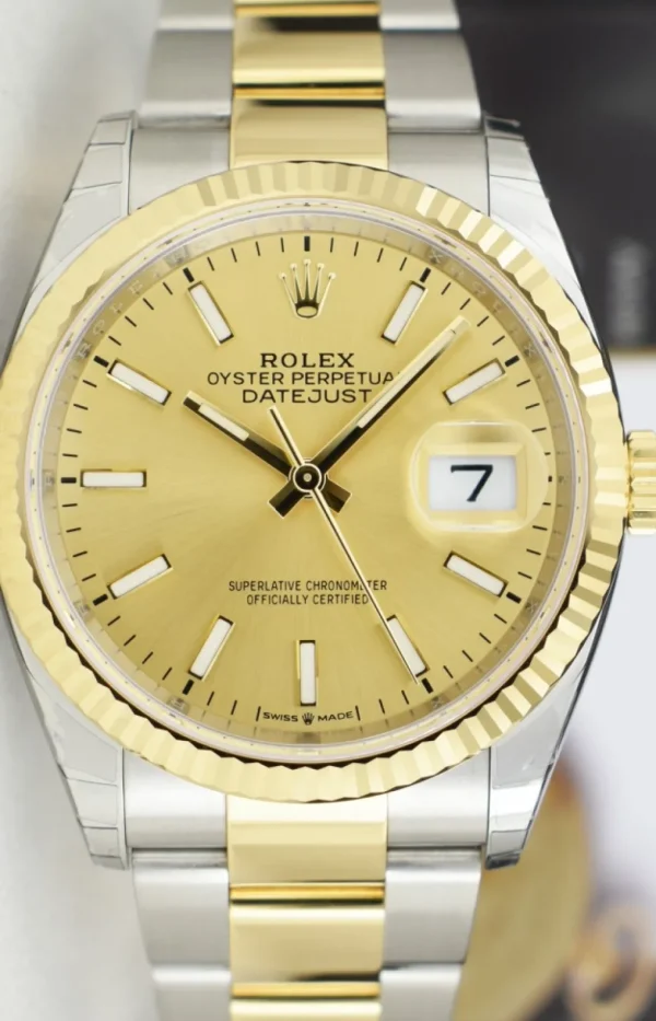 Dress Watches | Sant Blanc ROLEX 2022 18kt Gold & Stainless Steel Datejust 36 Champagne Index with Card Model 126233