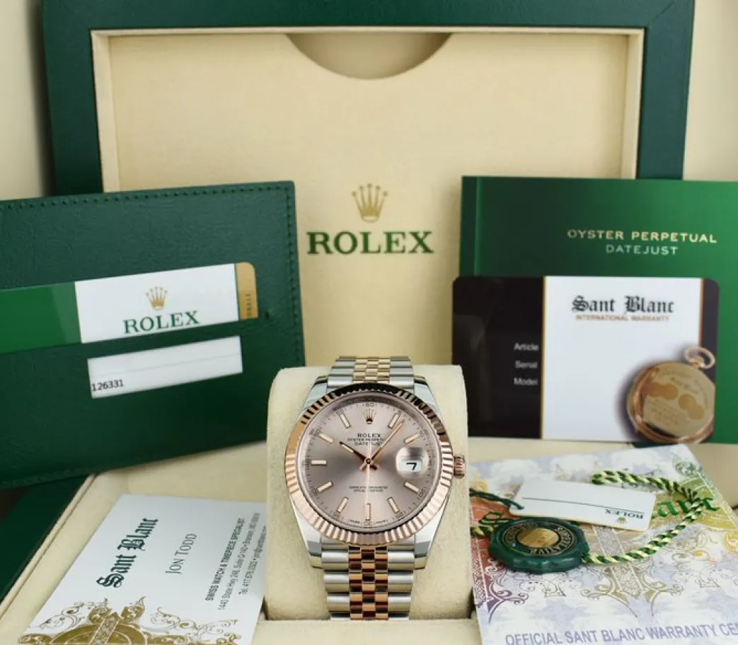 rolex__kt_rose_gold__stai_0.webp Dress Watches | Sant Blanc ROLEX 2018 18kt Rose Gold & Stainless Steel DateJust 41 Silver Sundust Index Dial Model 126331