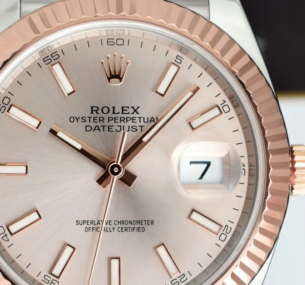 rolex__kt_rose_gold__stai_6.webp Dress Watches | Sant Blanc ROLEX 2018 18kt Rose Gold & Stainless Steel DateJust 41 Silver Sundust Index Dial Model 126331