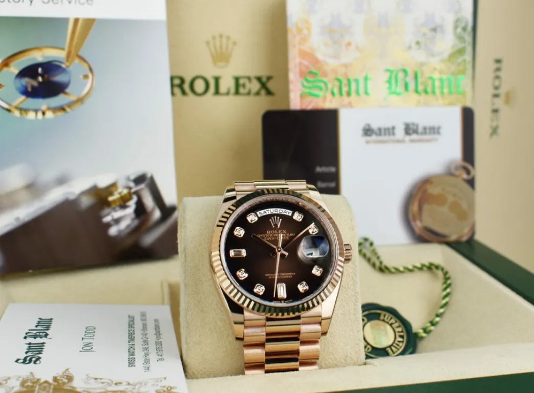 rolex__kt_rose_gold_day_d_2.webp Men's Watches | President Dress Watches | Sant Blanc ROLEX 2020 18kt Rose Gold Day Date 36 President Brown Ombre Diamond Dial Model 128235