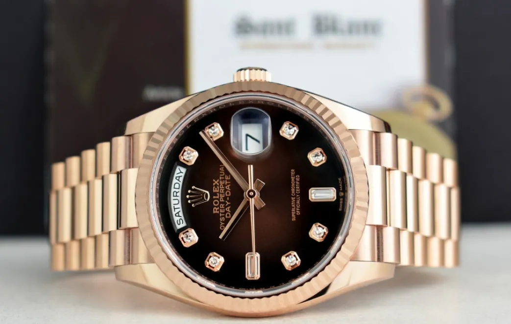 rolex__kt_rose_gold_day_d_3.webp Men's Watches | President Dress Watches | Sant Blanc ROLEX 2020 18kt Rose Gold Day Date 36 President Brown Ombre Diamond Dial Model 128235