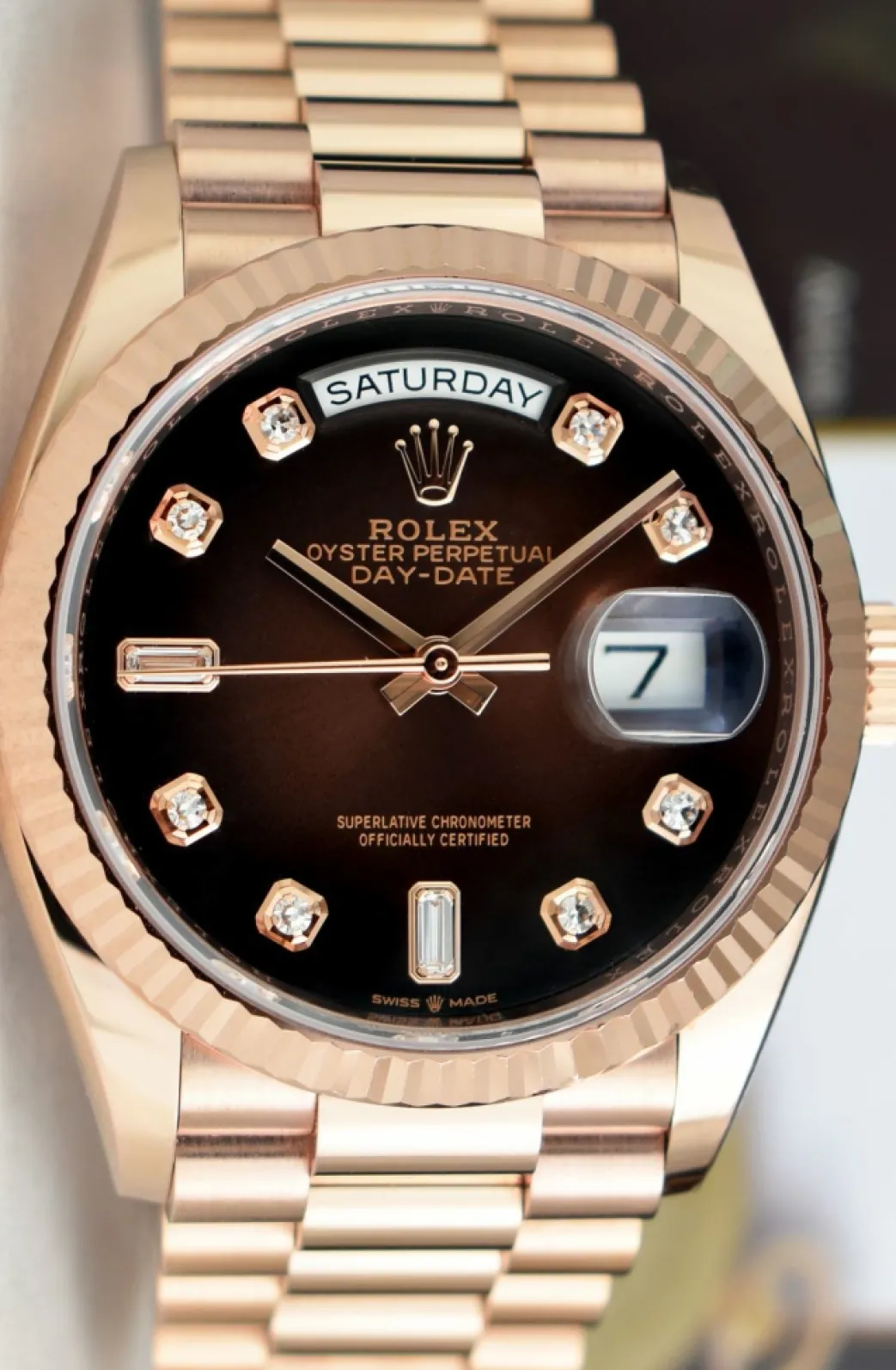 rolex__kt_rose_gold_day_d_5.webp Men's Watches | President Dress Watches | Sant Blanc ROLEX 2020 18kt Rose Gold Day Date 36 President Brown Ombre Diamond Dial Model 128235