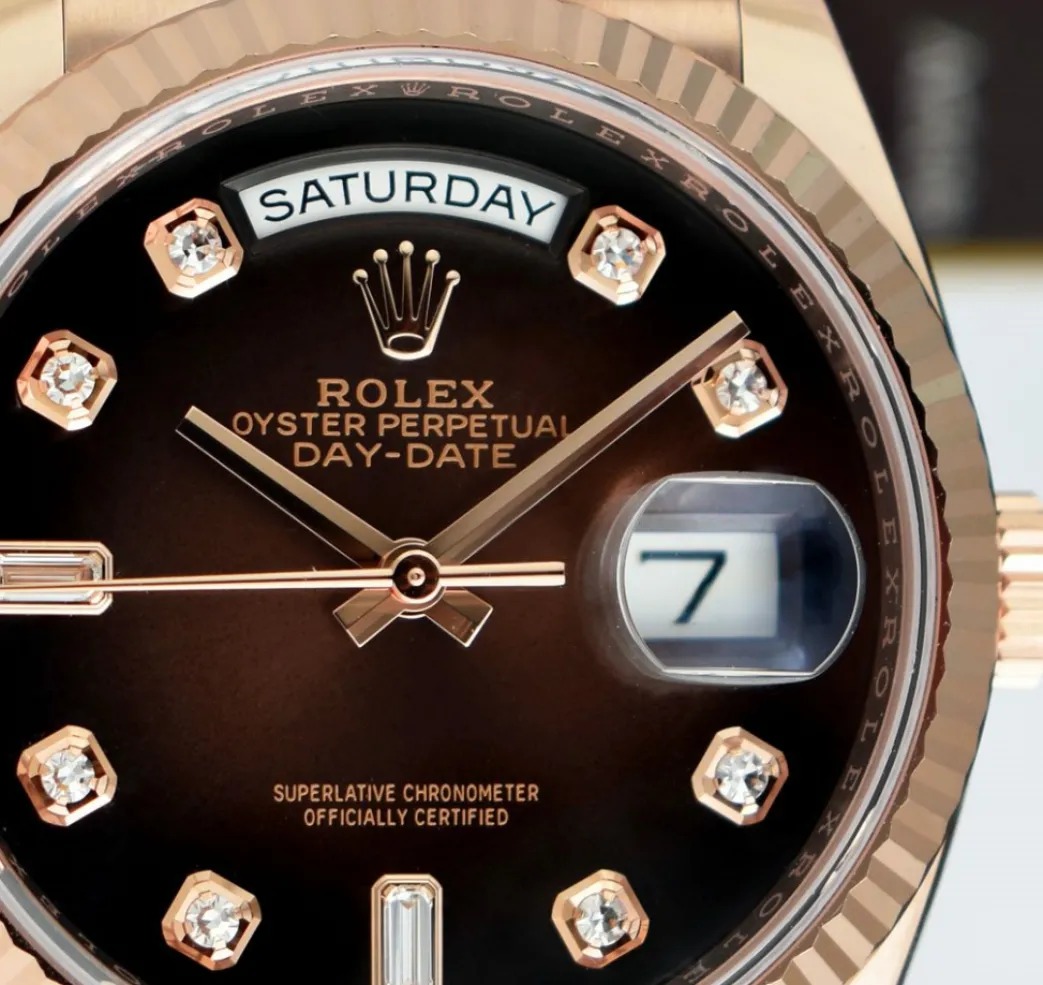 rolex__kt_rose_gold_day_d_6.webp Men's Watches | President Dress Watches | Sant Blanc ROLEX 2020 18kt Rose Gold Day Date 36 President Brown Ombre Diamond Dial Model 128235
