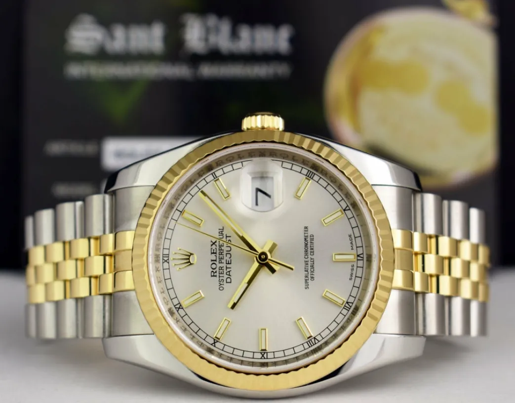 rolex__mens_kt_gold__ss_d_0.webp Dress Watches | Sant Blanc ROLEX - Men's 18kt Gold & SS DateJust 36 Silver Index Dial Jubilee Bracelet Model 116233