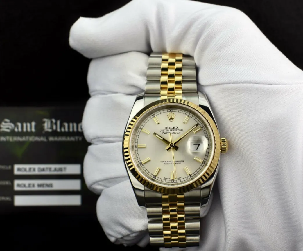 rolex__mens_kt_gold__ss_d_1.webp Dress Watches | Sant Blanc ROLEX - Men's 18kt Gold & SS DateJust 36 Silver Index Dial Jubilee Bracelet Model 116233