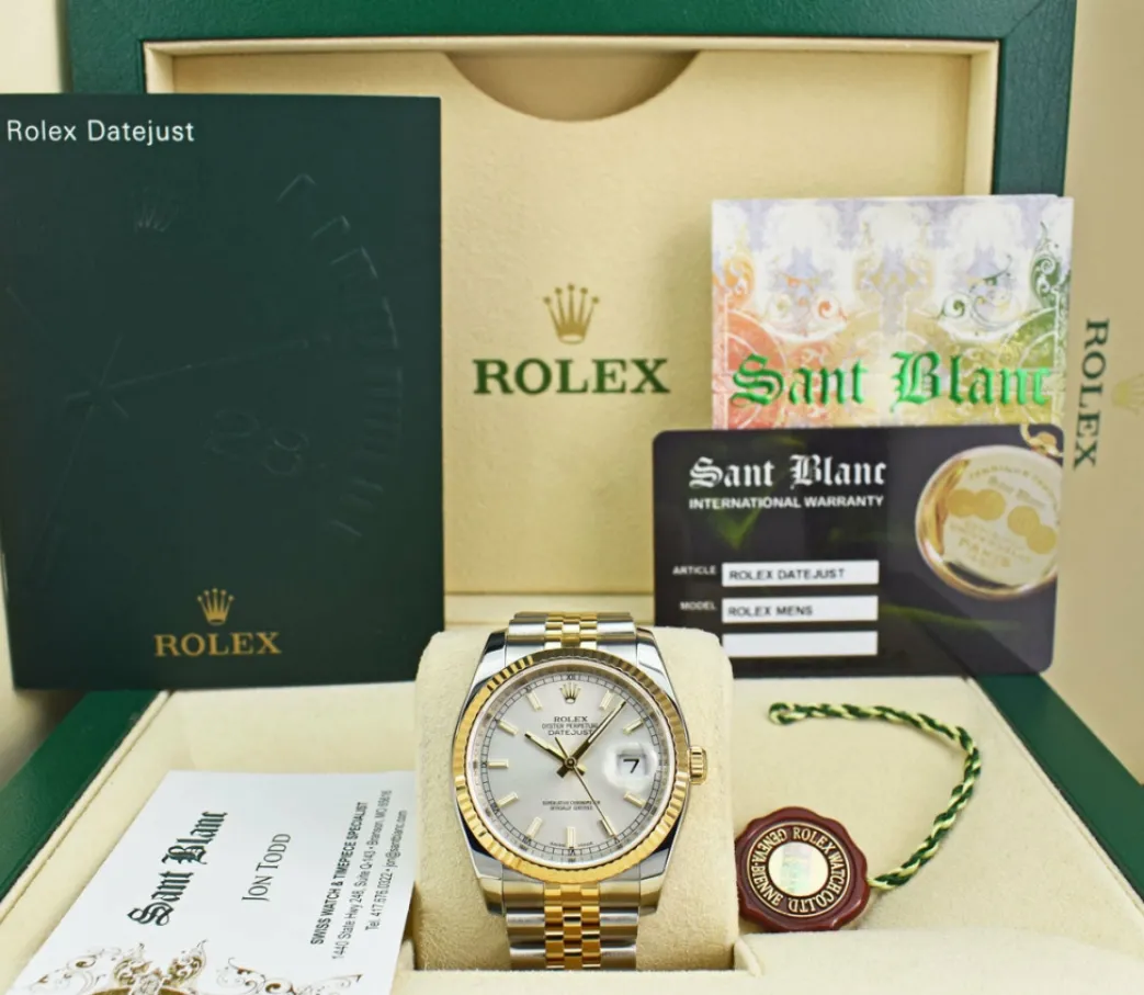 rolex__mens_kt_gold__ss_d_2.webp Dress Watches | Sant Blanc ROLEX - Men's 18kt Gold & SS DateJust 36 Silver Index Dial Jubilee Bracelet Model 116233