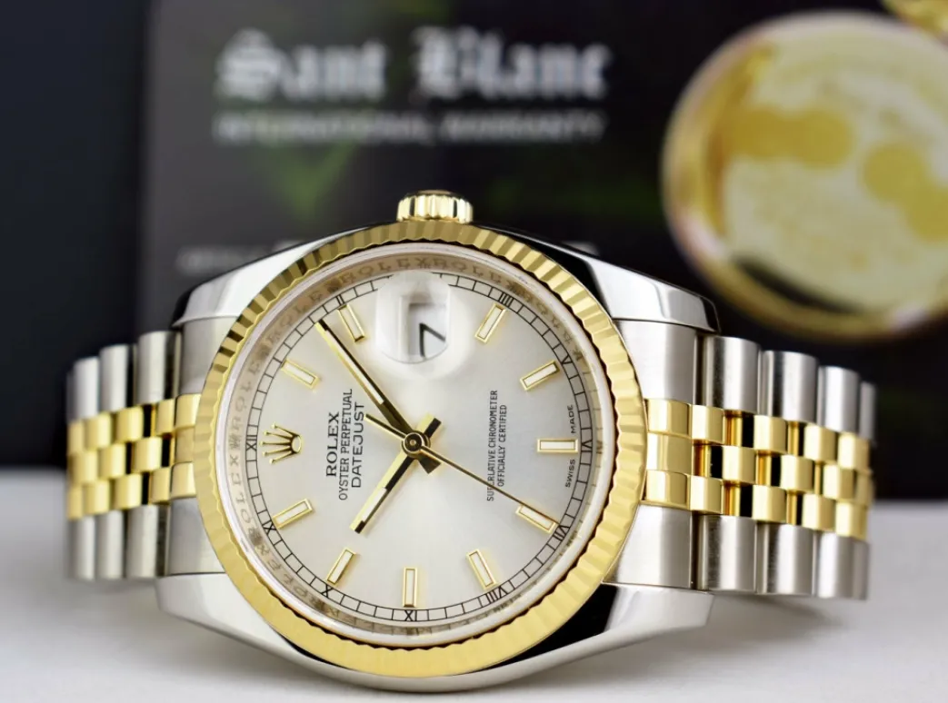 rolex__mens_kt_gold__ss_d_3.webp Dress Watches | Sant Blanc ROLEX - Men's 18kt Gold & SS DateJust 36 Silver Index Dial Jubilee Bracelet Model 116233