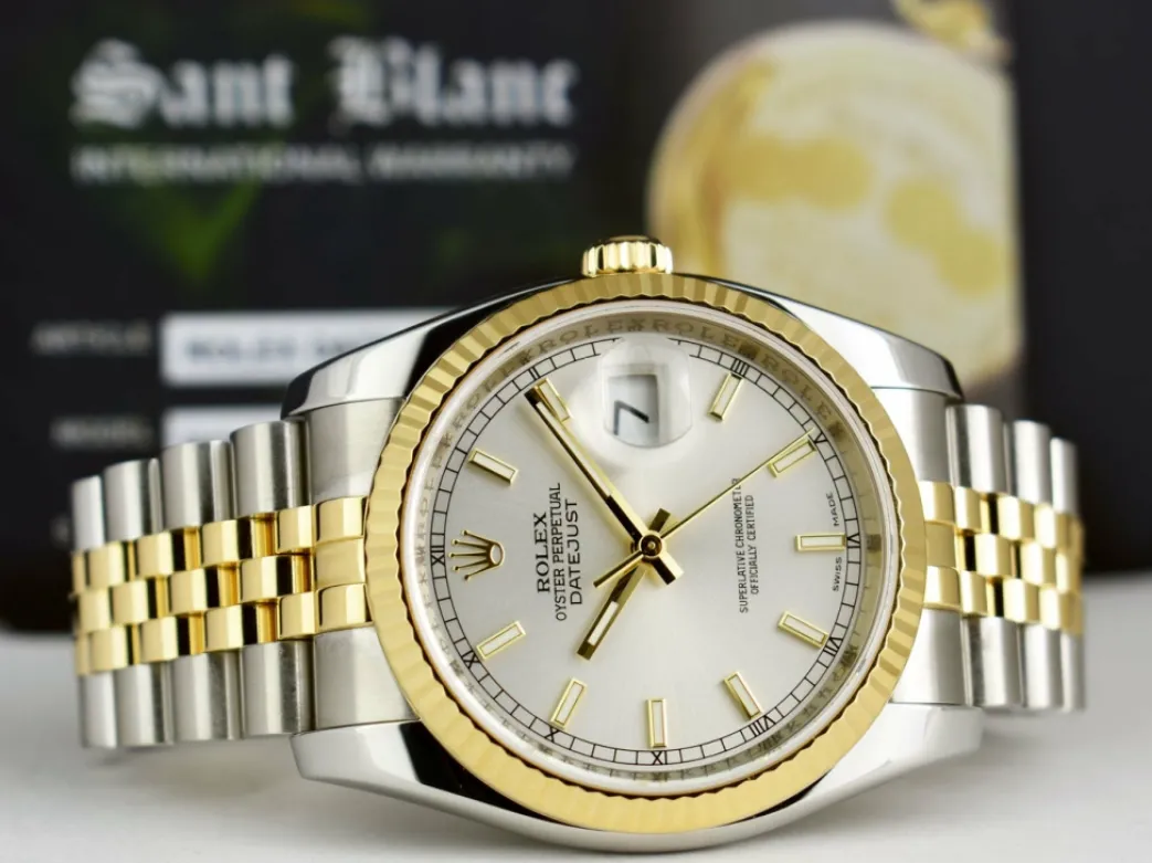rolex__mens_kt_gold__ss_d_4.webp Dress Watches | Sant Blanc ROLEX - Men's 18kt Gold & SS DateJust 36 Silver Index Dial Jubilee Bracelet Model 116233