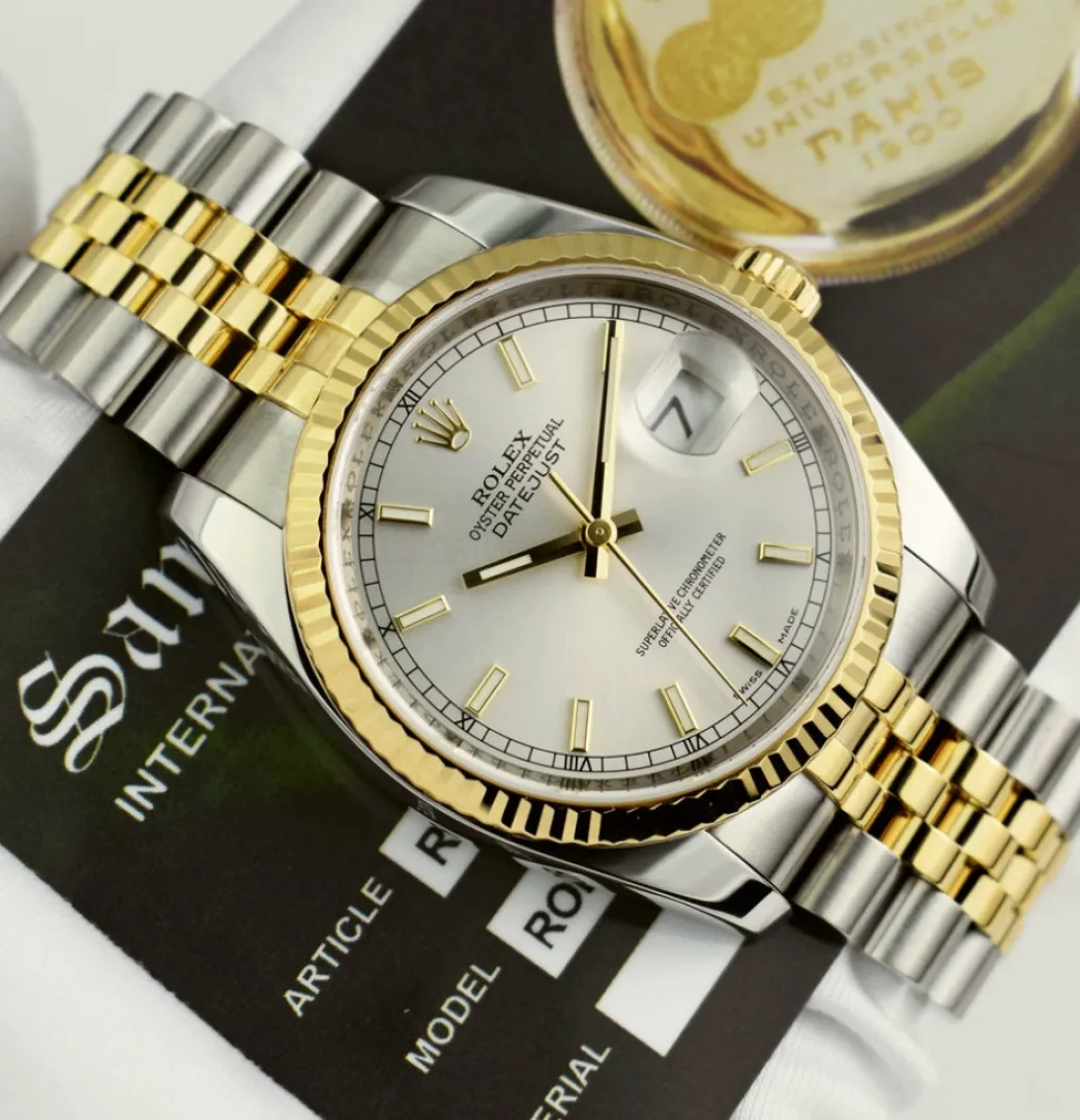 rolex__mens_kt_gold__ss_d_5.webp Dress Watches | Sant Blanc ROLEX - Men's 18kt Gold & SS DateJust 36 Silver Index Dial Jubilee Bracelet Model 116233