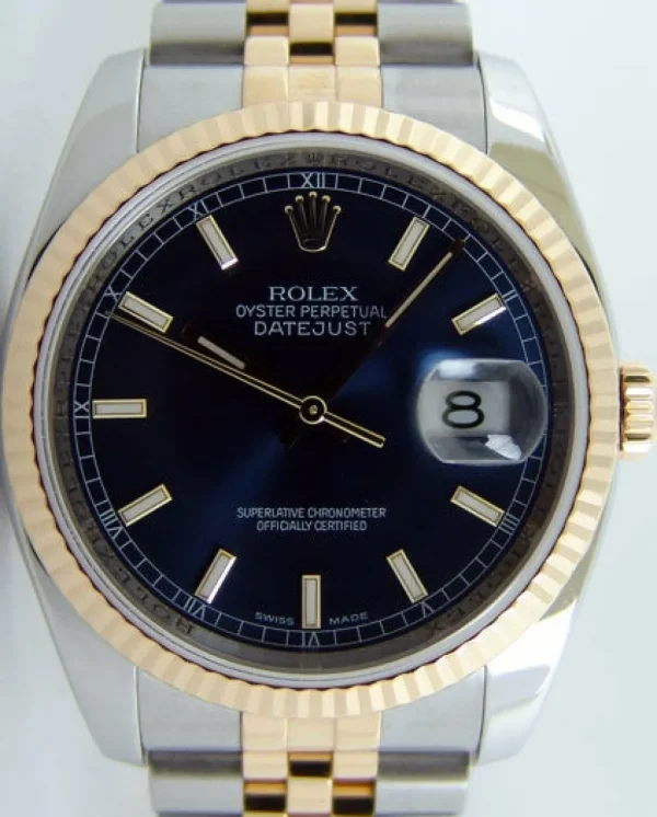 Dress Watches | Men's Watches | Sant Blanc Rolex - Men's Rehaut 36mm 18kt Gold & SS DateJust 36 Blue Index Dial Model 116233