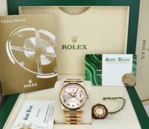 President Dress Watches | Sant Blanc ROLEX Everose Gold Day Date President Rose Roman Fluted Bezel Model 118235