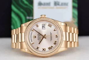 President Dress Watches | Sant Blanc ROLEX Everose Gold Day Date President Rose Roman Fluted Bezel Model 118235