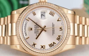 President Dress Watches | Sant Blanc ROLEX Everose Gold Day Date President Rose Roman Fluted Bezel Model 118235