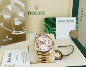 President Dress Watches | Sant Blanc ROLEX Everose Gold Day Date President Rose Roman Fluted Bezel Model 118235