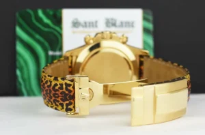 Racing Professional Watches | Sant Blanc ROLEX Gold Daytona Mother of Pearl Dial Custom Cognac Bezel Safari Strap Model 16518