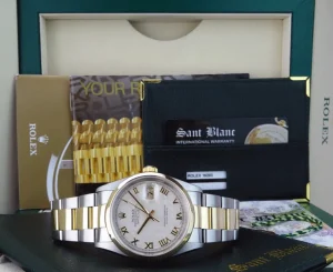 Men's Watches | Dress Watches | Sant Blanc ROLEX 18kt Gold & Stainless DateJust Ivory Pyramid Roman Dial Model 16203