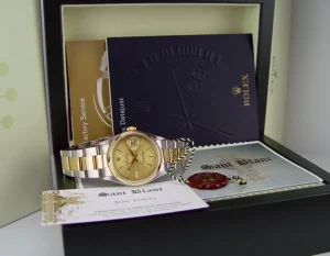 Men's Watches | Dress Watches | Sant Blanc ROLEX 18kt Gold & Stainless Steel DateJust Champagne Tapestry Stick Dial Model 16203