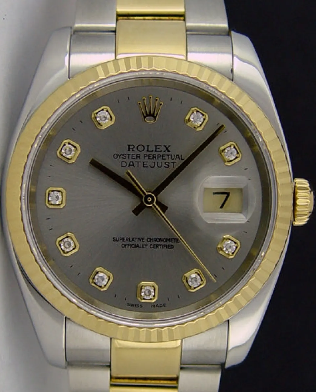 rolex_kt_gold__stainless__0-13.webp Men's Watches | Dress Watches | Sant Blanc ROLEX 18kt Gold & Stainless Steel 36mm DateJust Silver Diamond Model 116233