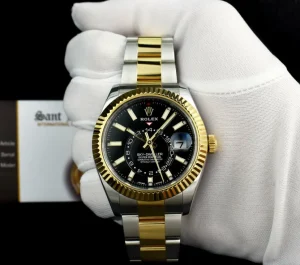 Pilots Classic Watches | Men's Watches | Sant Blanc ROLEX 18kt Gold & Stainless Sky Dweller Black Index Dial with Card Model 326933