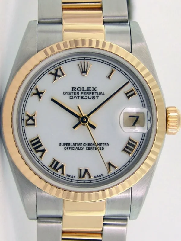 Dress Watches | Sant Blanc ROLEX 18kt Gold & Stainless Steel DateJust White Roman Dial Model 16233