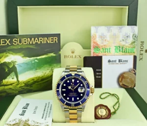 Diving Professional Watches | Sports Watches | Sant Blanc ROLEX 18kt Gold & Stainless Steel Submariner Indigo Blue Dial No Holes Model 16613