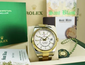 Pilots Professional Watches | Sant Blanc ROLEX 18kt Gold & Stainless Steel Sky Dweller White Ivory Index Dial Model 326933