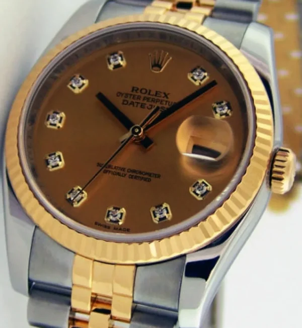 Men's Watches | Dress Watches | Sant Blanc ROLEX 18kt Gold & Stainless Steel 36mm DateJust Champagne Diamond Model 116233