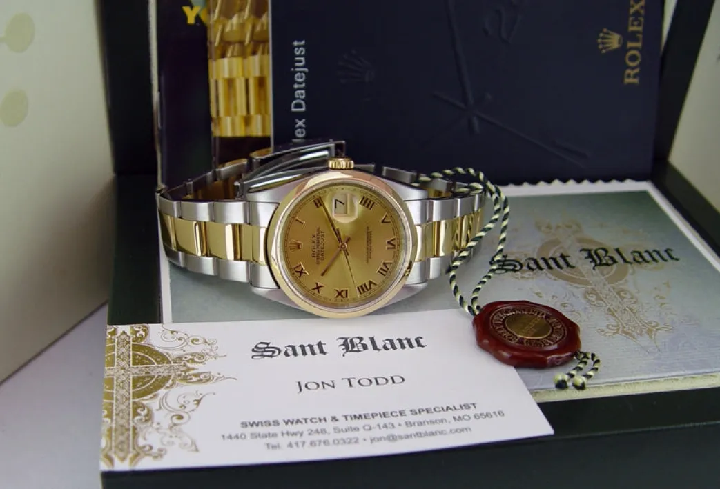 rolex_kt_gold__stainless__1-2.webp Dress Watches | Men's Watches | Sant Blanc ROLEX 18kt Gold & Stainless Steel DateJust Champagne Roman Dial Model 16203