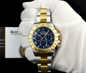 Sports Watches | Men's Watches | Sant Blanc ROLEX 18kt Gold & Stainless Daytona Blue Arabic Dial Fat Buckle Model 116523