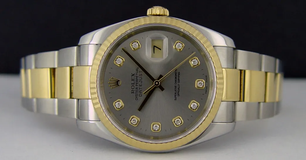 rolex_kt_gold__stainless__2-12.webp Men's Watches | Dress Watches | Sant Blanc ROLEX 18kt Gold & Stainless Steel 36mm DateJust Silver Diamond Model 116233