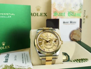 Pilots Classic Watches | Men's Watches | Sant Blanc ROLEX 18kt Gold & Stainless Steel Sky Dweller Champagne Index Dial Model 326933