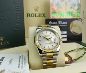 Men's Watches | Dress Watches | Sant Blanc ROLEX 18kt Gold & Stainless Steel DateJust Silver Index Dial Oyster Bracelet Model 116233