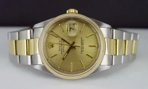 Men's Watches | Dress Watches | Sant Blanc ROLEX 18kt Gold & Stainless Steel DateJust Champagne Tapestry Stick Dial Model 16203