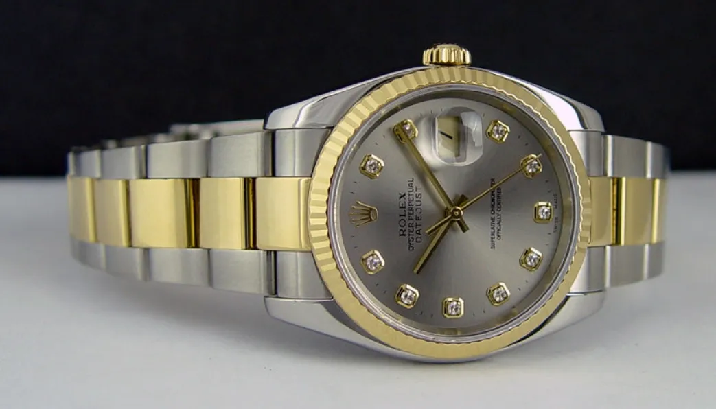rolex_kt_gold__stainless__3-12.webp Men's Watches | Dress Watches | Sant Blanc ROLEX 18kt Gold & Stainless Steel 36mm DateJust Silver Diamond Model 116233