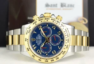 Sports Watches | Men's Watches | Sant Blanc ROLEX 18kt Gold & Stainless Steel Daytona Blue Arabic Dial Model 116503