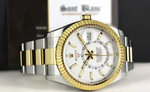 Pilots Professional Watches | Sant Blanc ROLEX 18kt Gold & Stainless Steel Sky Dweller White Ivory Index Dial Model 326933