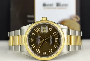 Men's Watches | Dress Watches | Sant Blanc ROLEX 18kt Gold & Stainless Steel DateJust Chocolate Arabic Dial Oyster Band Model 16203