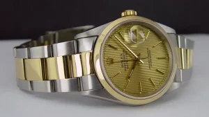 Men's Watches | Dress Watches | Sant Blanc ROLEX 18kt Gold & Stainless Steel DateJust Champagne Tapestry Stick Dial Model 16203