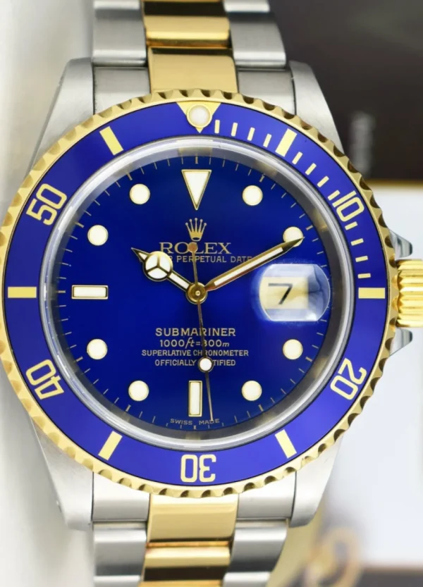Diving Professional Watches | Men's Watches | Sant Blanc ROLEX 18kt Gold & Stainless Steel Submariner SEL Blue Dial Box And Papers Model 16613